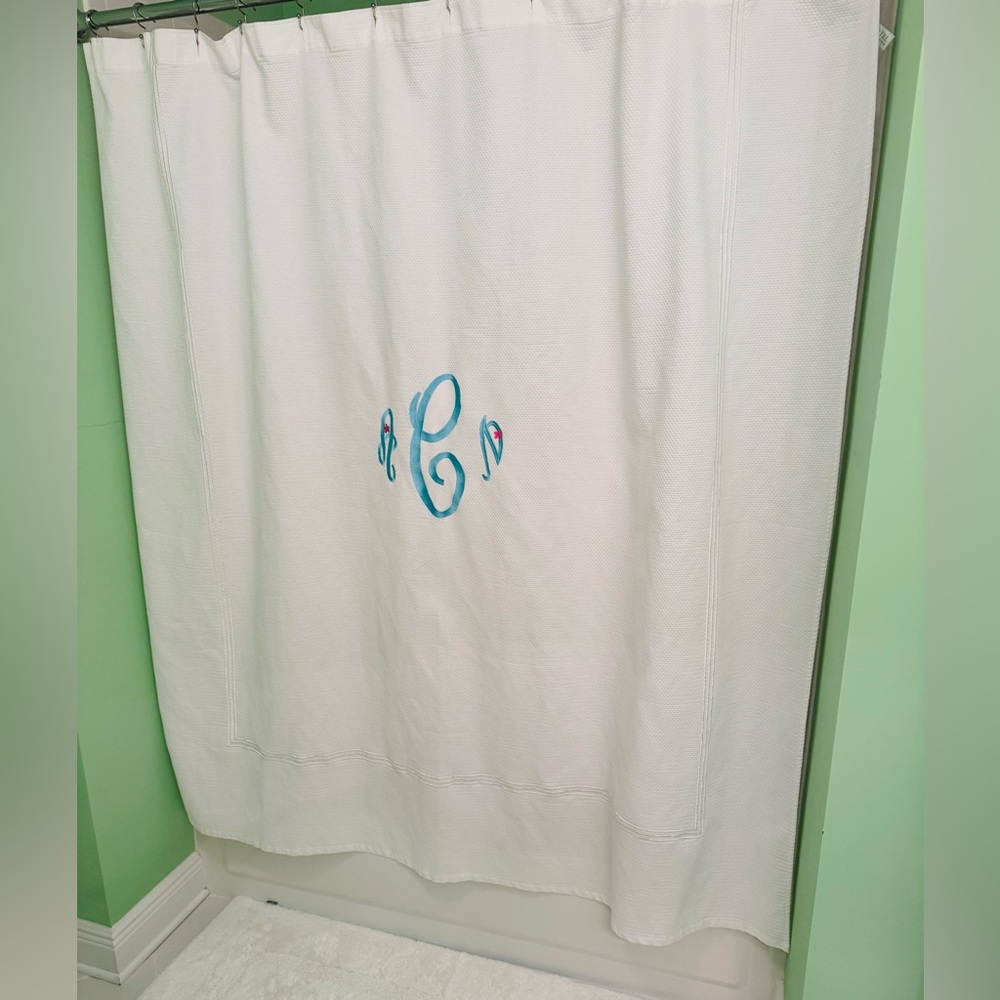 White Shower Curtain Monogram ACN